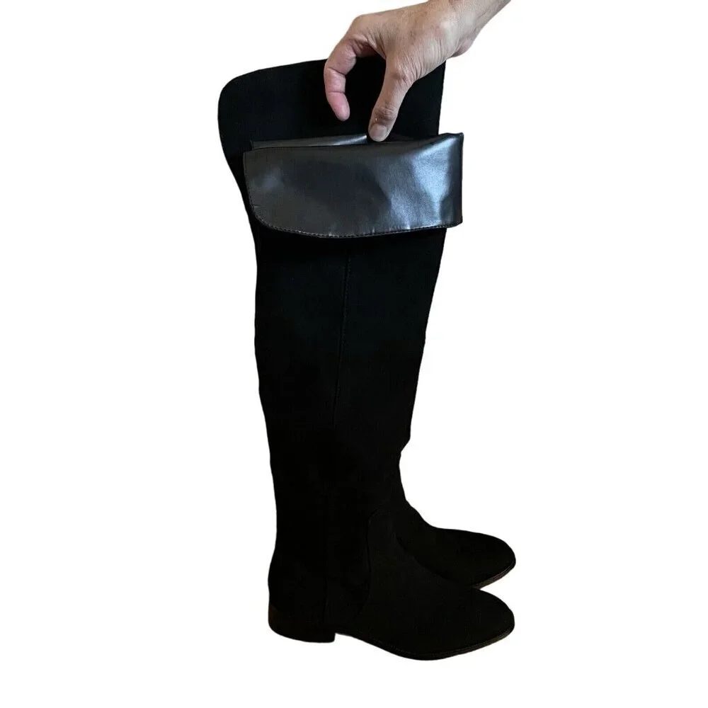 J.Crew Factory Women Size 7 Black Faux Microsuede Classic Over-the-knee Boots